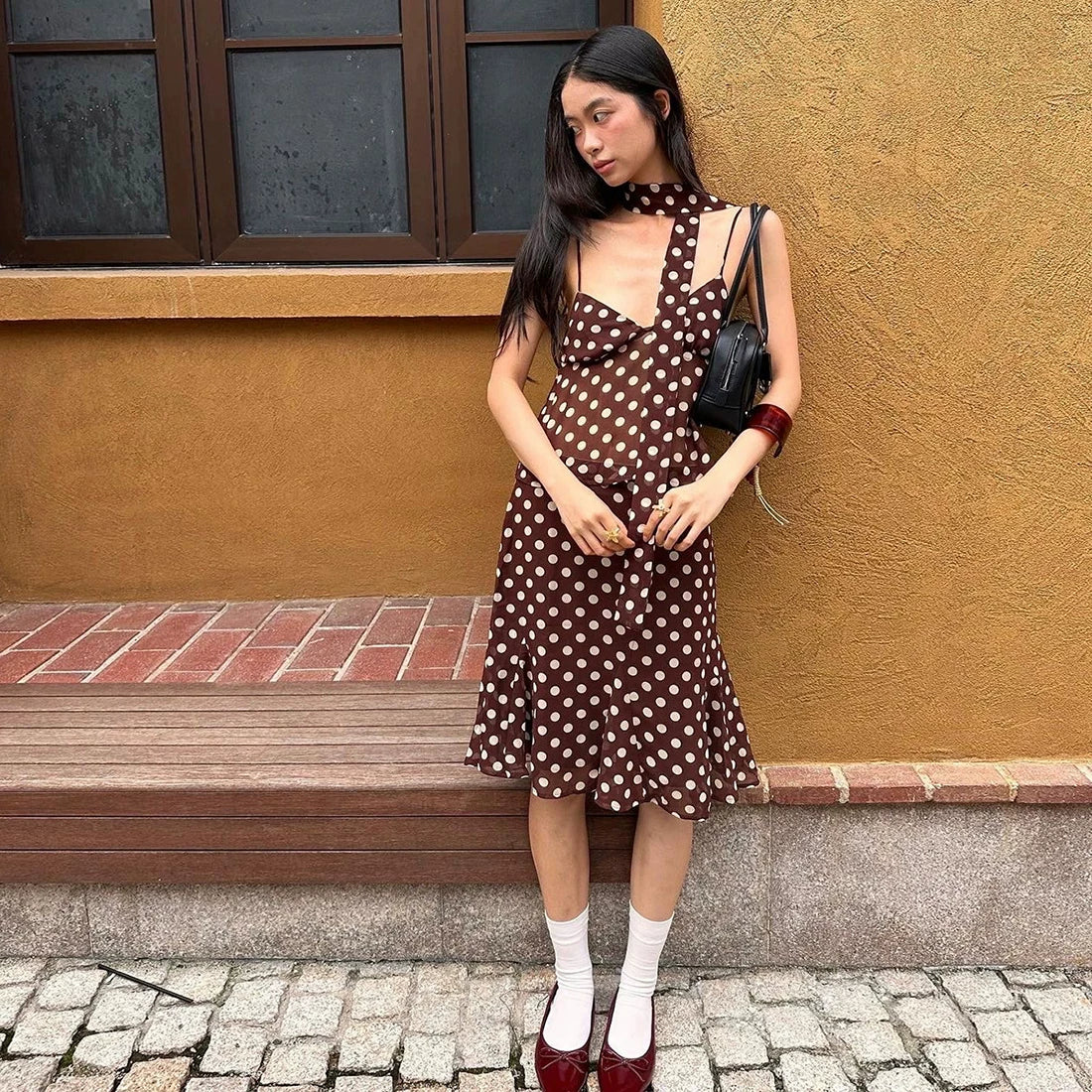 Polka Dot Two-Piece Skirt Set - Brown Top 71612 [KJFFZGXG]