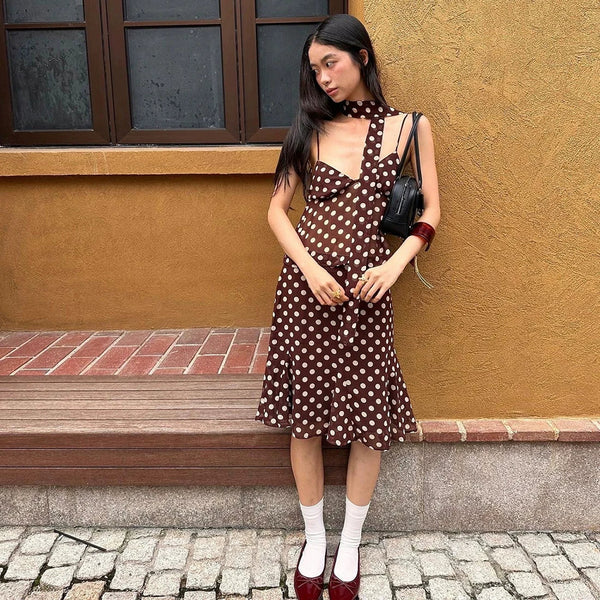 Polka Dot Two-Piece Skirt Set - Brown Top 71612 [KJFFZGXG]