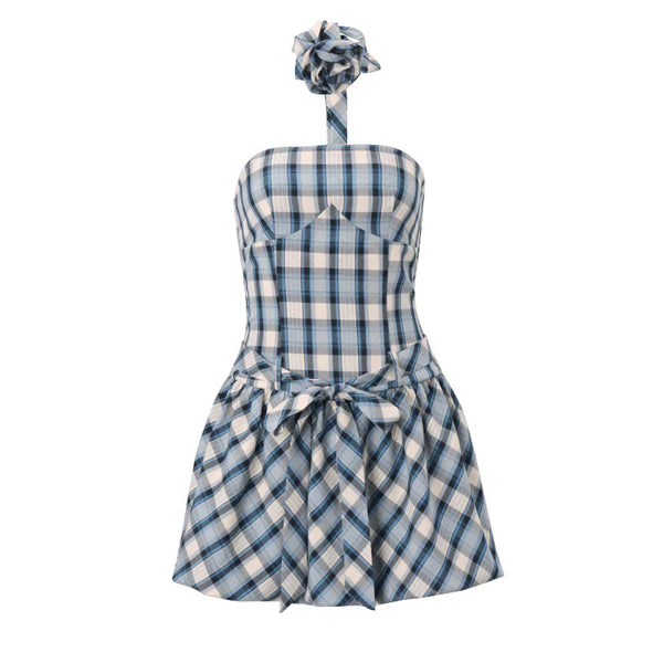Plaid Floral Ruched Skirt Set