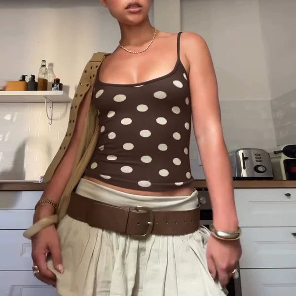 Polka Dot Backless Crop Top - Brown [IF3OV6MT]