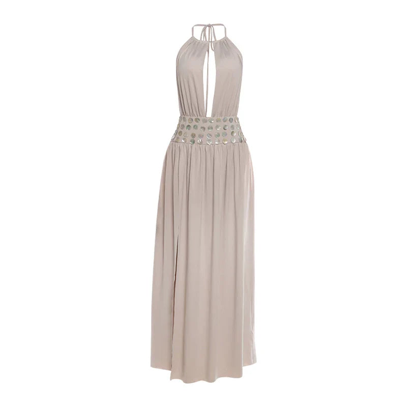 Kaelith Hollow-Out Halter Slit Maxi Dress