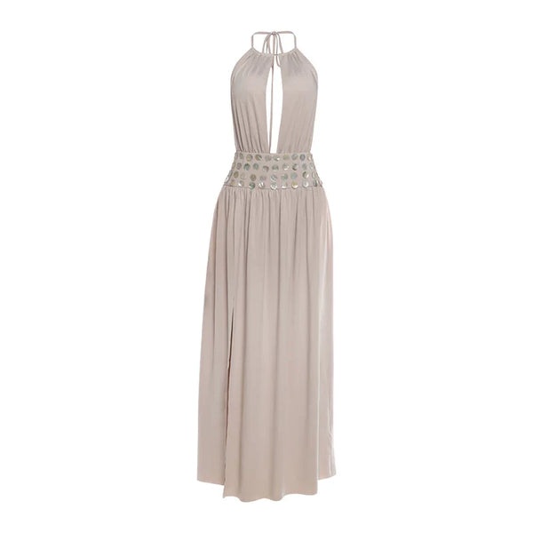 Kaelith Hollow-Out Halter Slit Maxi Dress