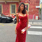 Lace Hollow Bodycon Maxi Dress - Red [MWHQQGNZ]