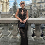Lace Slit Maxi Dress - Black [GGIW0C1D]