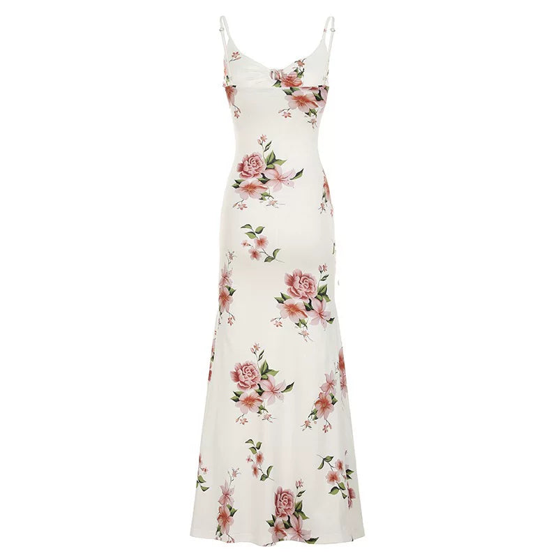 Floral V-Neck Maxi Dress - White [58GV8FJW]