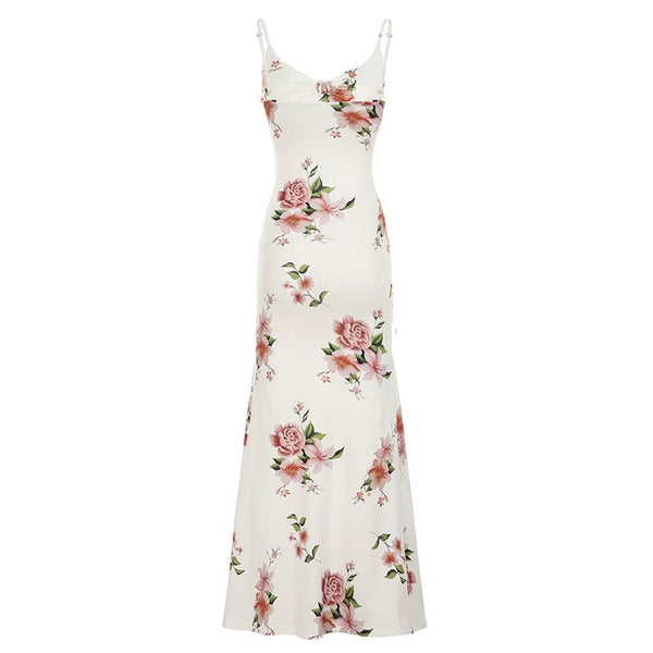 Floral V-Neck Maxi Dress - White [58GV8FJW]