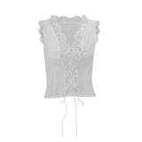 Lace Patchwork Two-Piece Skirt Set - White Top [3MD60LC2]