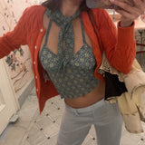 Floral Print Halter Neck Top - Blue [LUDQ75JC]
