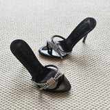 Rhinestone Strap Stiletto Sandals - Black (9 cm heel) [TKG16VEI]