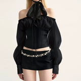 Ruched Two-Piece Skirt Set - Black Skirt [JRTX95VS]
