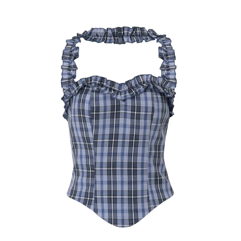Plaid Halter Top and Pants Set
