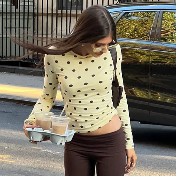 Polka Dot Long Sleeve Top - Light Yellow [H7O5DBT0]