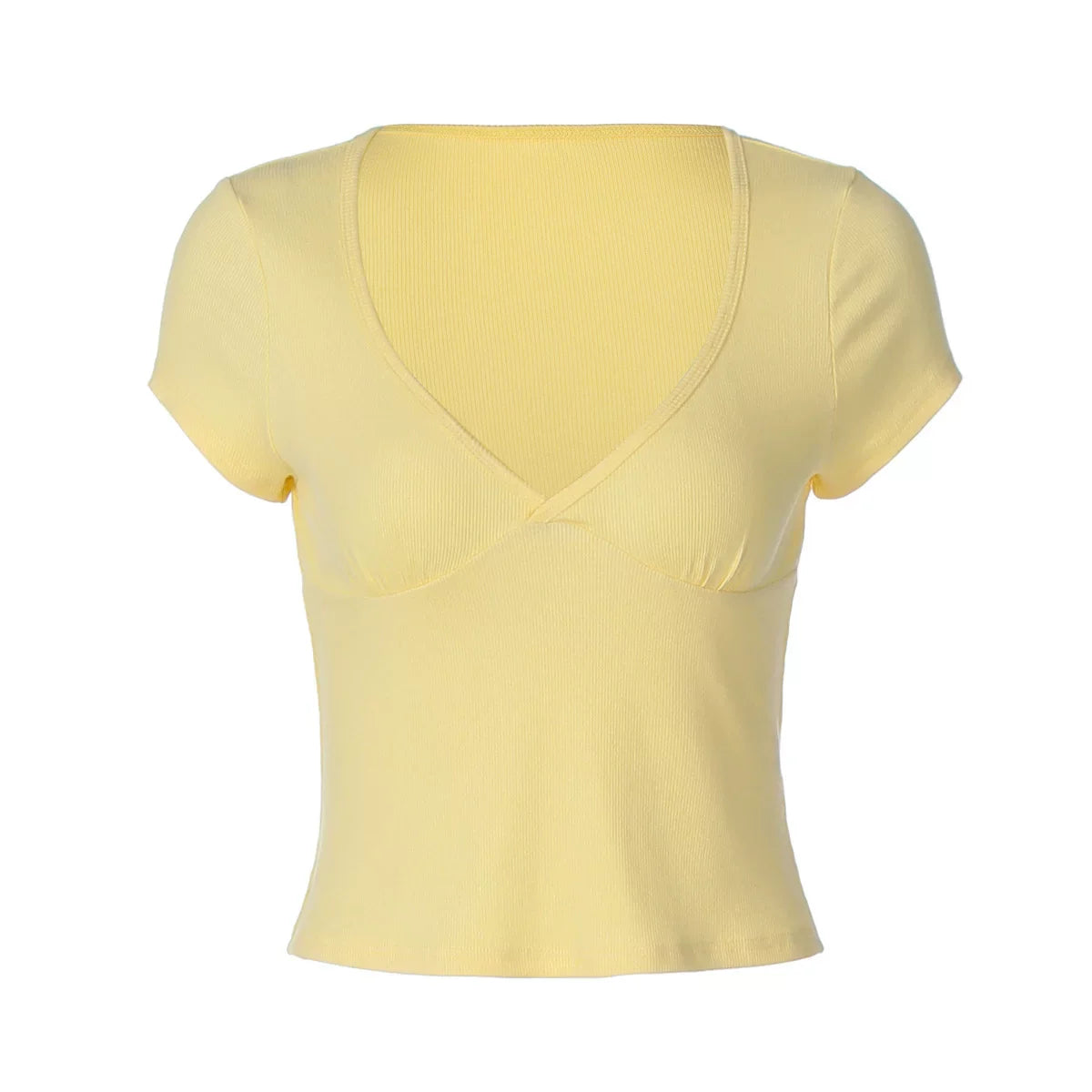 Versatile Slim Fit V-Neck Top - Yellow [M1KDTW4M]