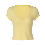 Versatile Slim Fit V-Neck Top - Yellow [M1KDTW4M]