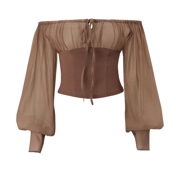 Ruched Two-Piece Skirt Set - Deep Brown Top [P1PLCFD6]