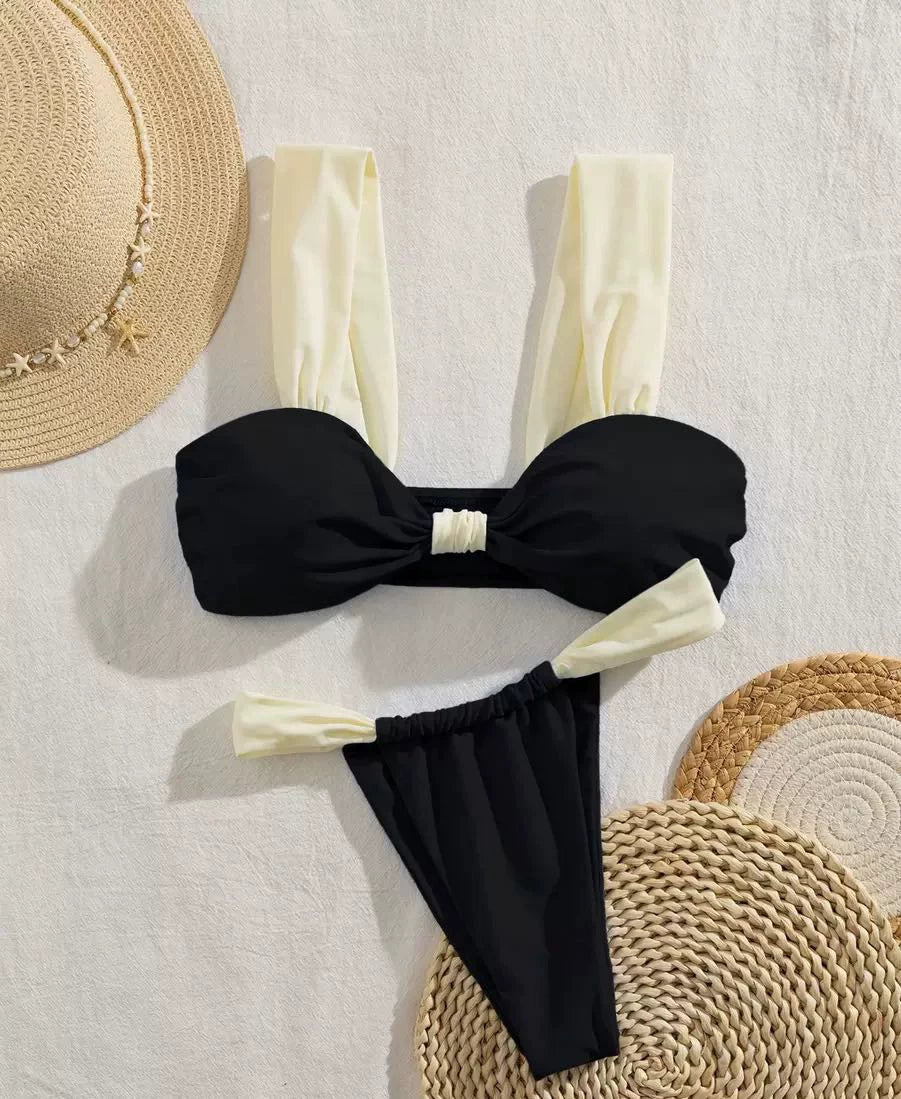 Contrast Trim Bikini Set - Black & White [U5ADID1P]