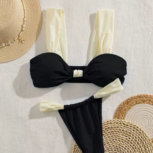 Contrast Trim Bikini Set - Black & White [U5ADID1P]