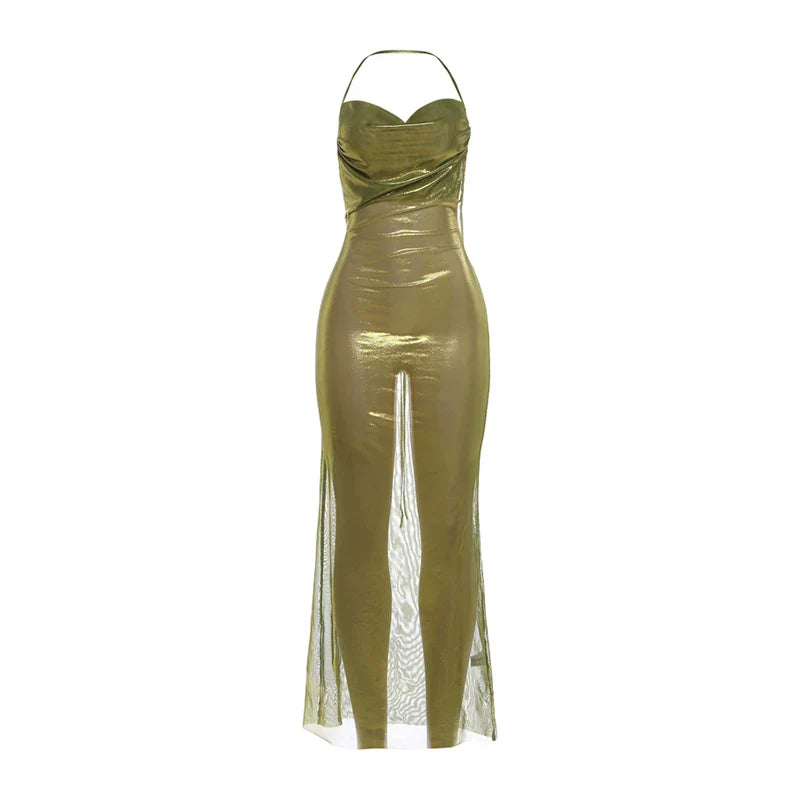 Aurelia Ruched Halter Maxi Dress