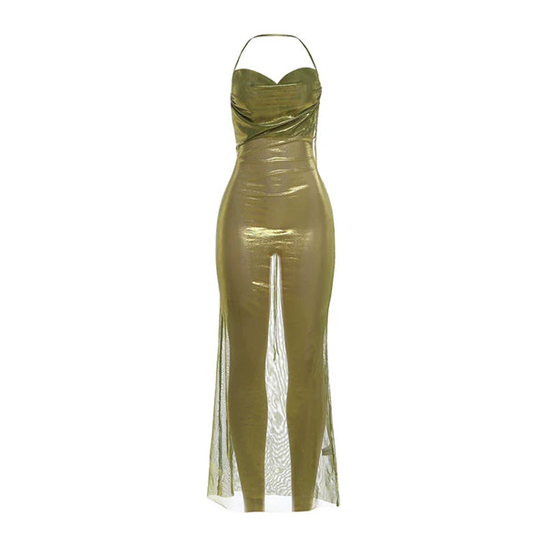 Aurelia Ruched Halter Maxi Dress