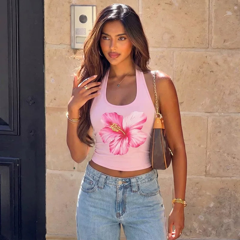 Floral Print Halter Neck Tank Top
