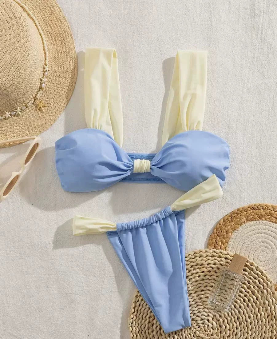 Contrast Trim Bikini Set - Blue & White [I087N0VS]