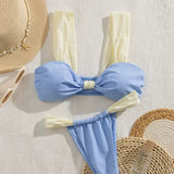 Contrast Trim Bikini Set - Blue & White [I087N0VS]