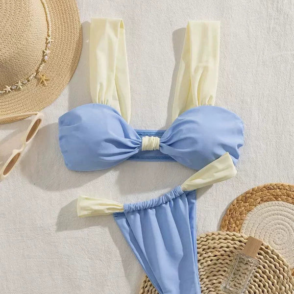 Contrast Trim Bikini Set - Blue & White [I087N0VS]