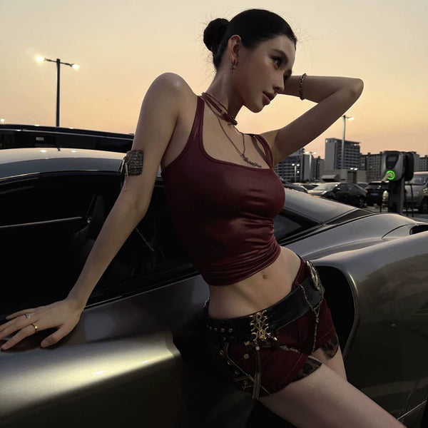 Red Ruched Camisole Top - Red [RXOIJL1U]