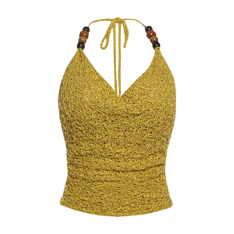 Halter Neck Backless Tank Top - Yellow [AKB0O22W]