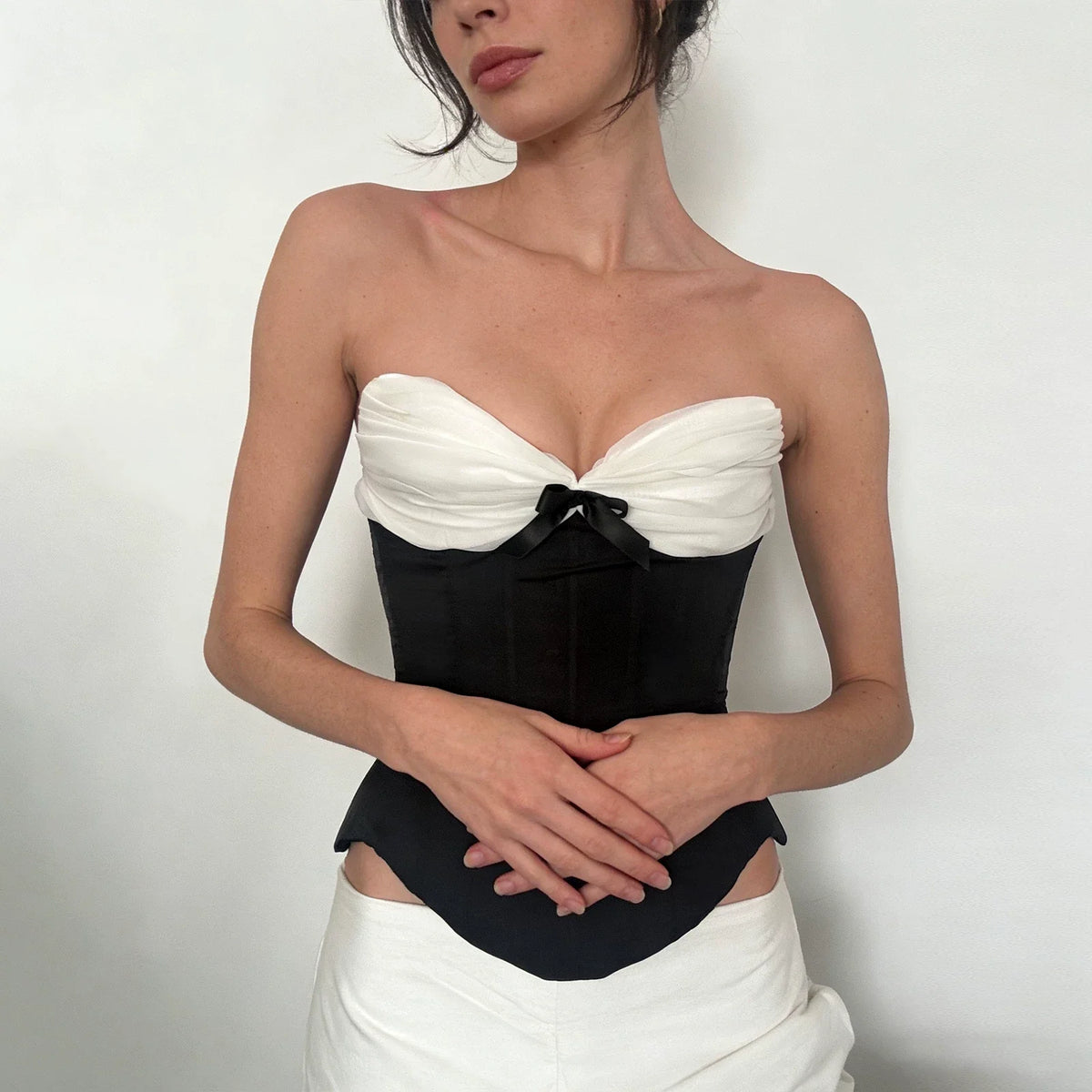 Patchwork Corset Tube Top - Black [N9DODFA0]