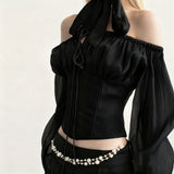 Ruched Two-Piece Skirt Set - Black Top [84UT7MJJ]