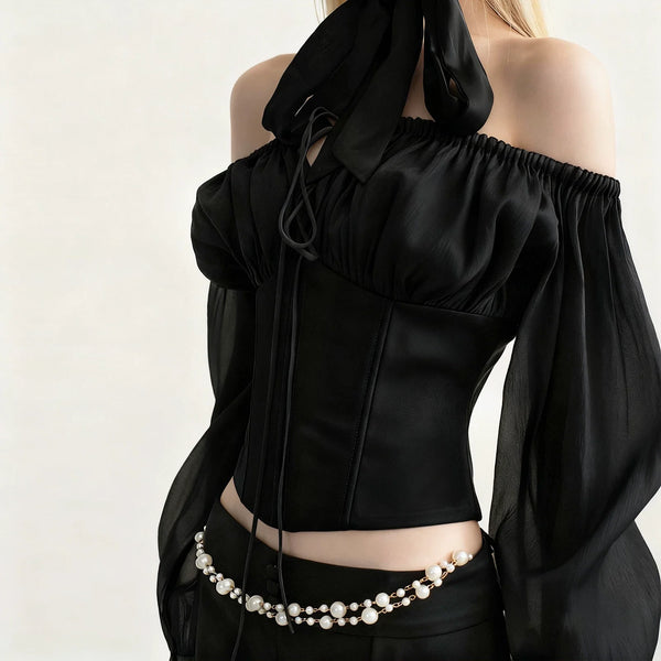 Ruched Two-Piece Skirt Set - Black Top [84UT7MJJ]