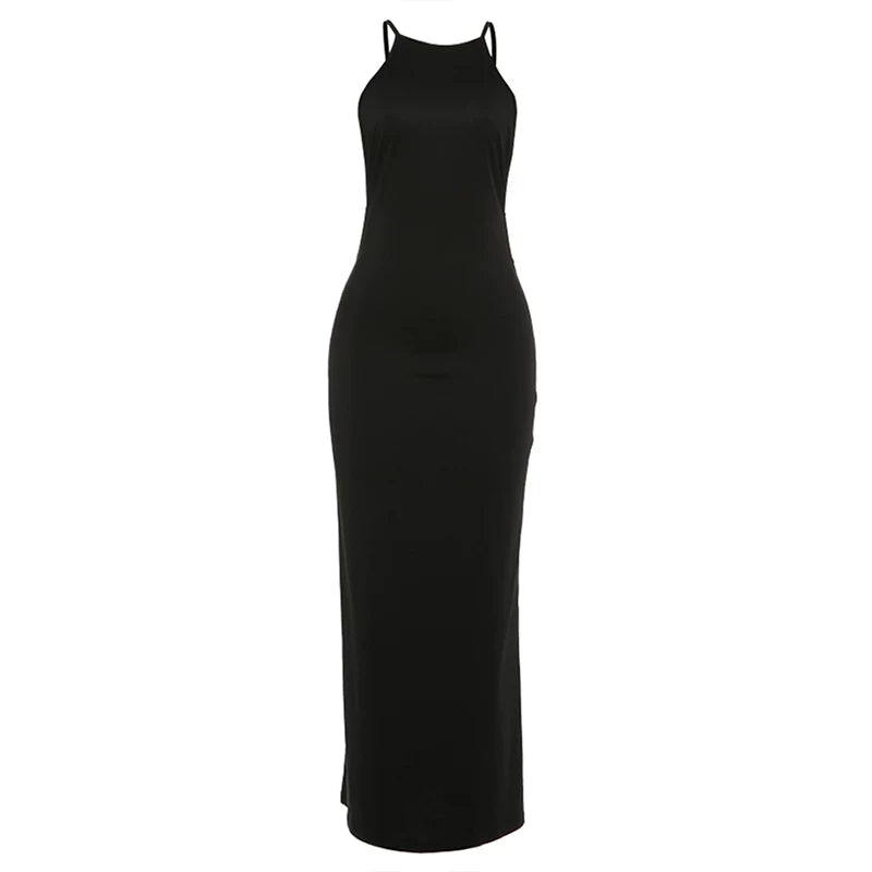 Halter Neck Bodycon Maxi Dress - Black [JDXXT7MU]