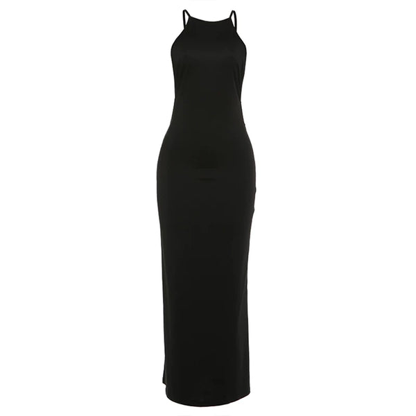 Halter Neck Bodycon Maxi Dress - Black [JDXXT7MU]