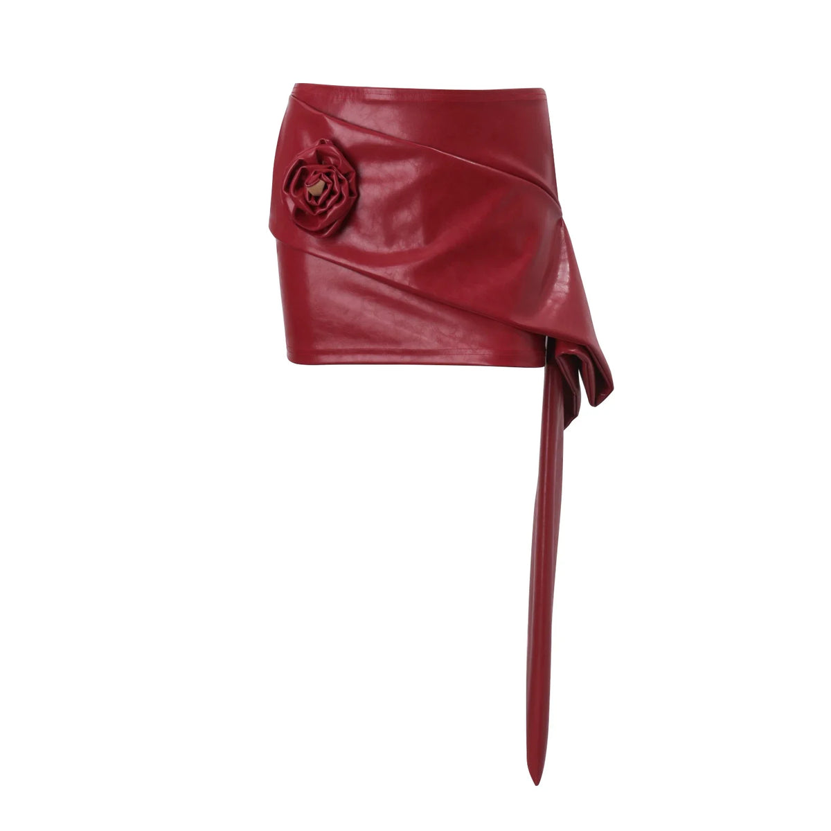 PU Leather Floral Skirt Set - Red Skirt [ZCBA34Z9]