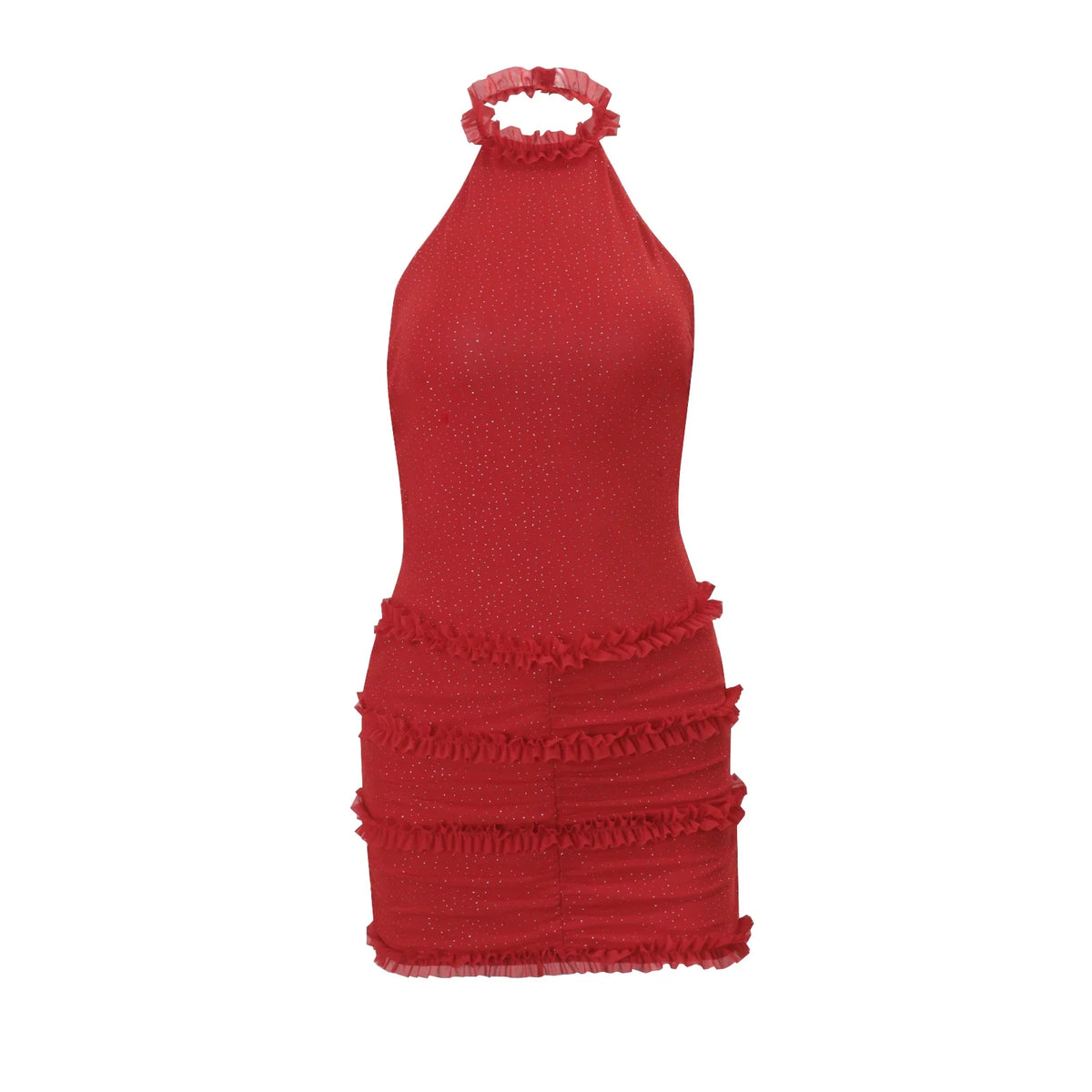 Rhinestone Backless Halter Mini Dress - Red [LWH1JPZD]