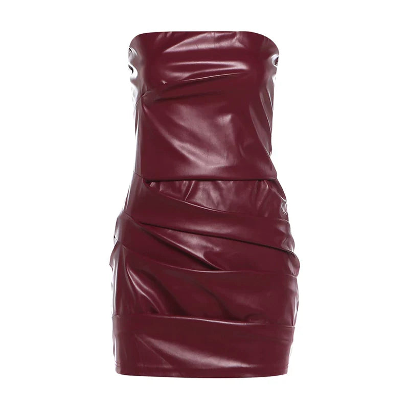 Red PU Leather Tube Dress - Red [FWIMVSGE]