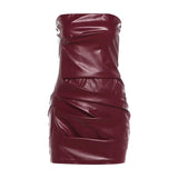 Red PU Leather Tube Dress - Red [FWIMVSGE]