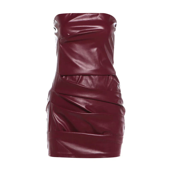 Red PU Leather Tube Dress - Red [FWIMVSGE]