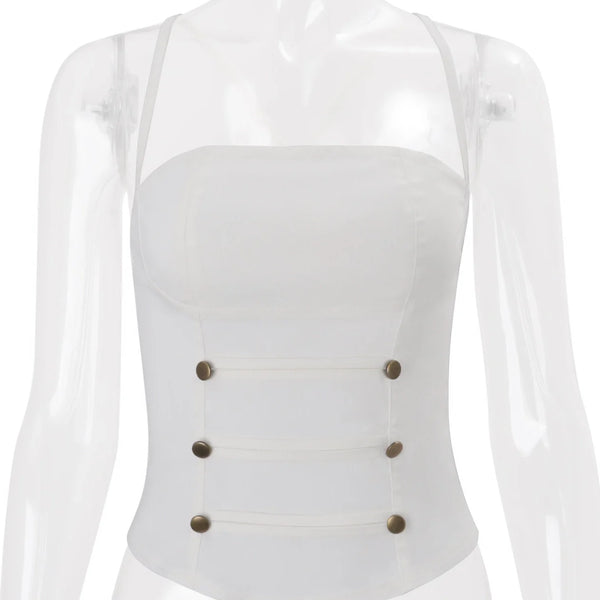 Button Detail Back Tie Camisole