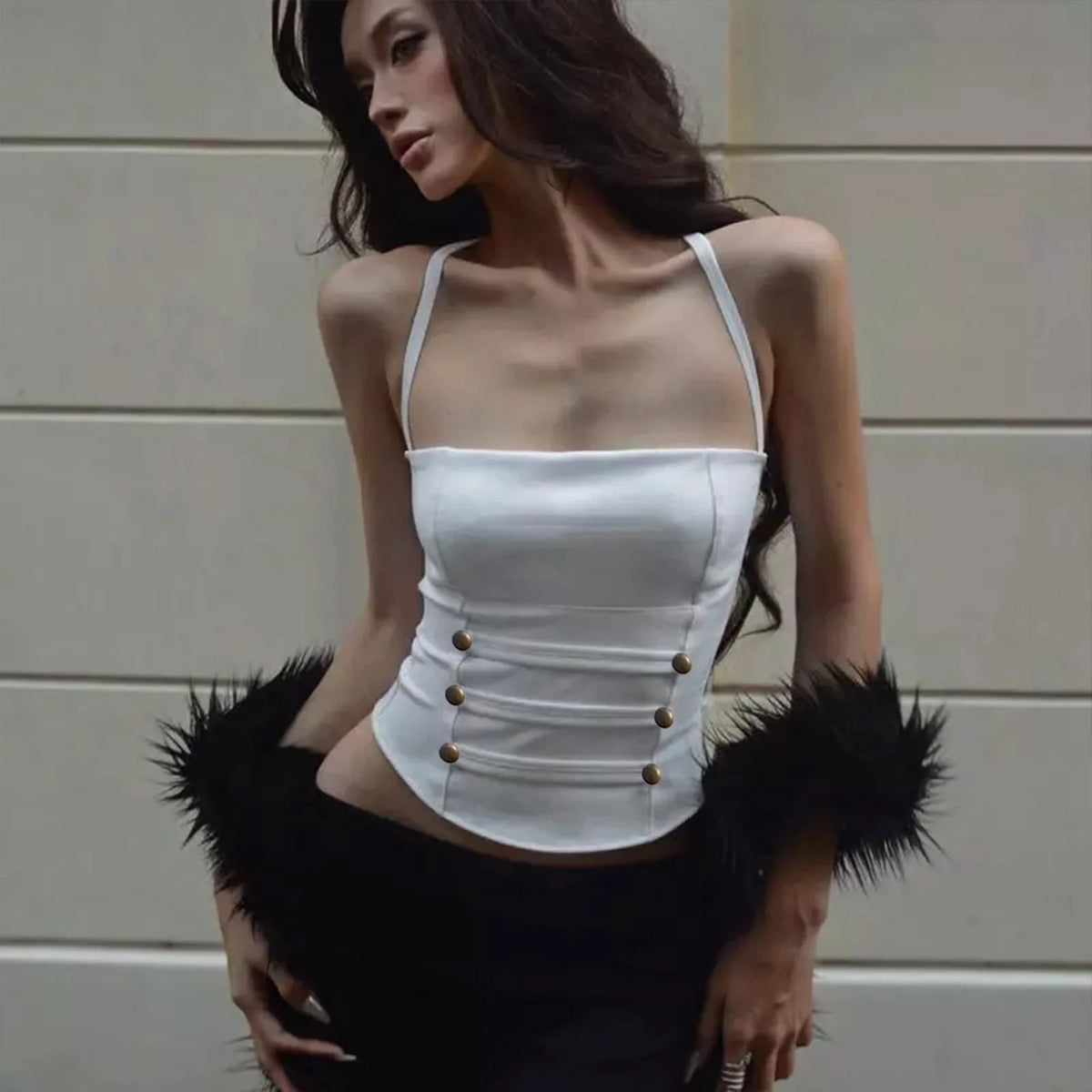 Button Detail Back Tie Camisole