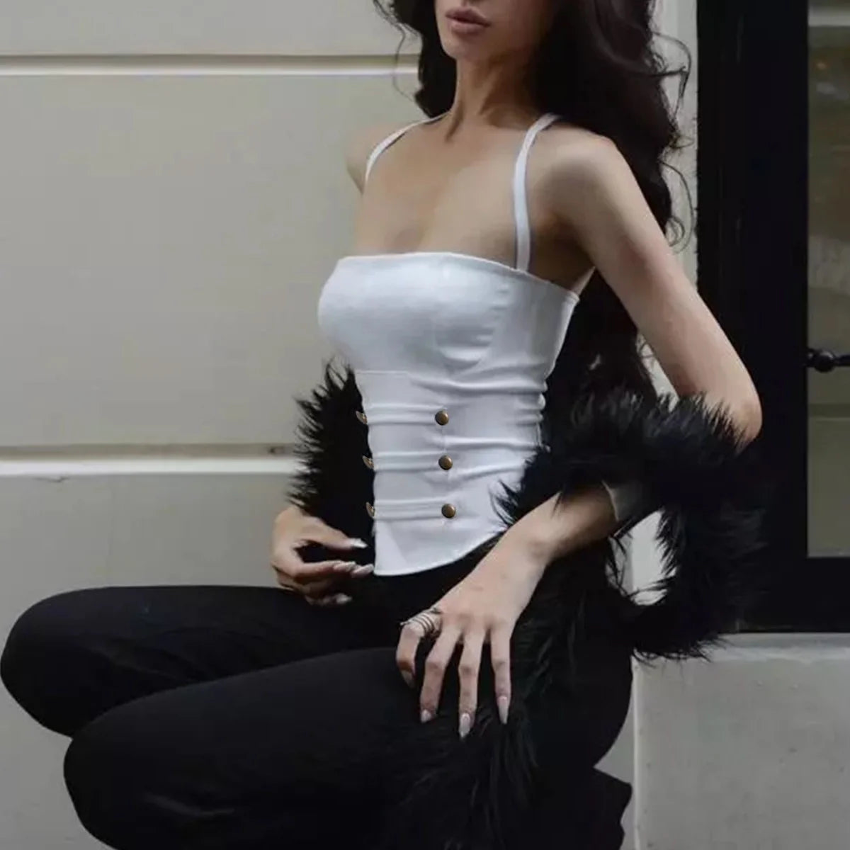 Button Detail Back Tie Camisole