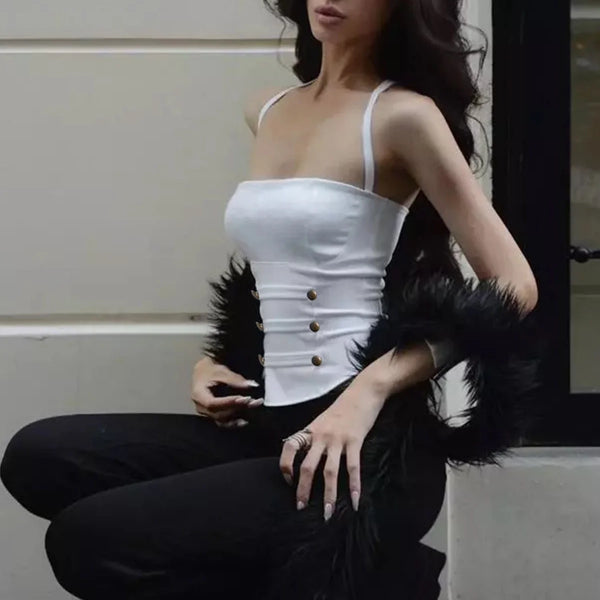 Button Detail Back Tie Camisole