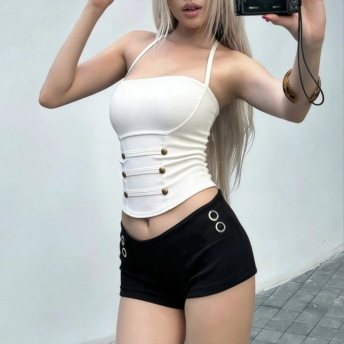 Button Detail Back Tie Camisole