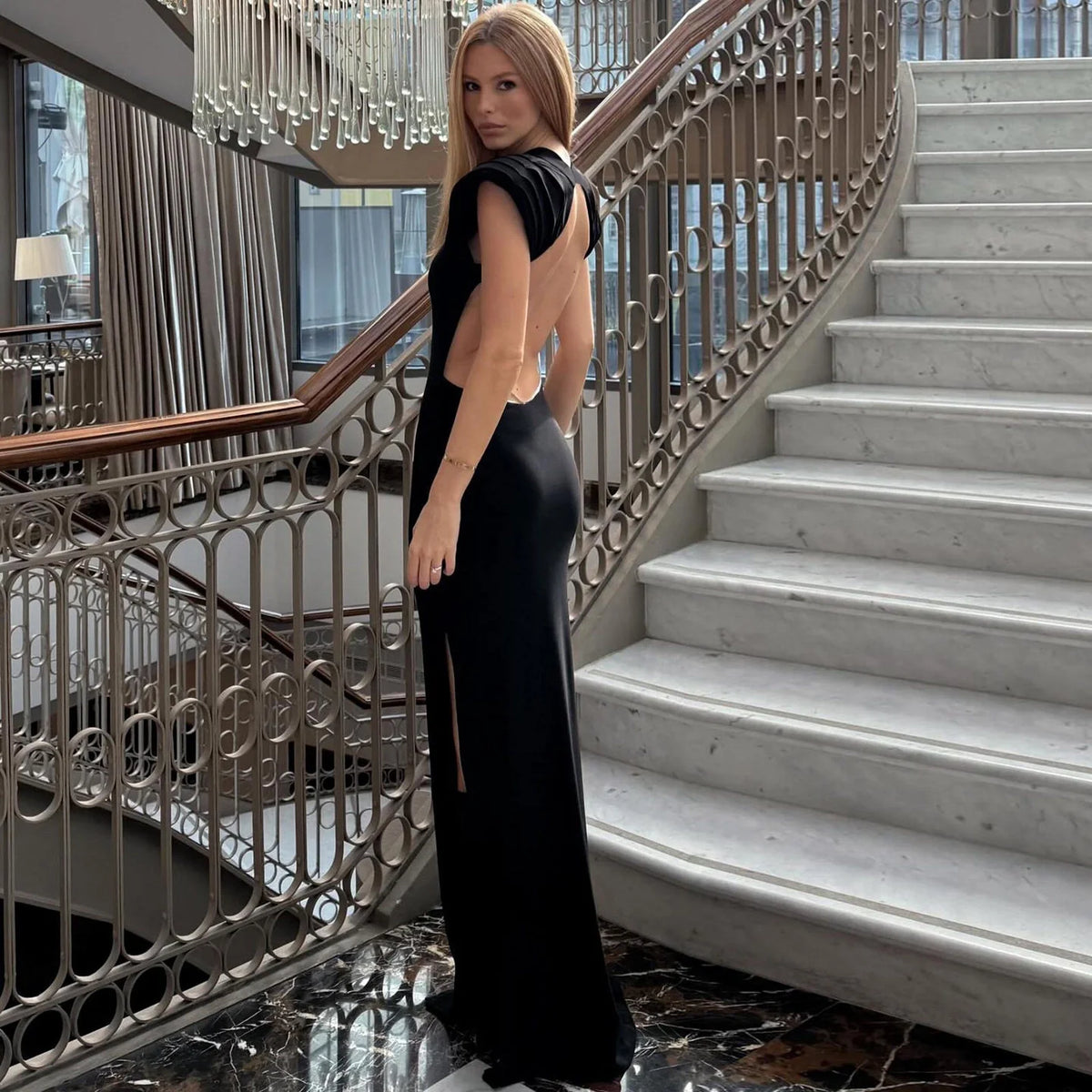 Chain Embellished Backless Mini Dress