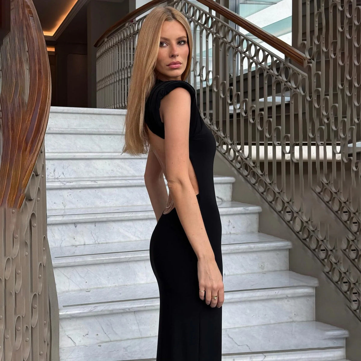 Chain Embellished Backless Mini Dress