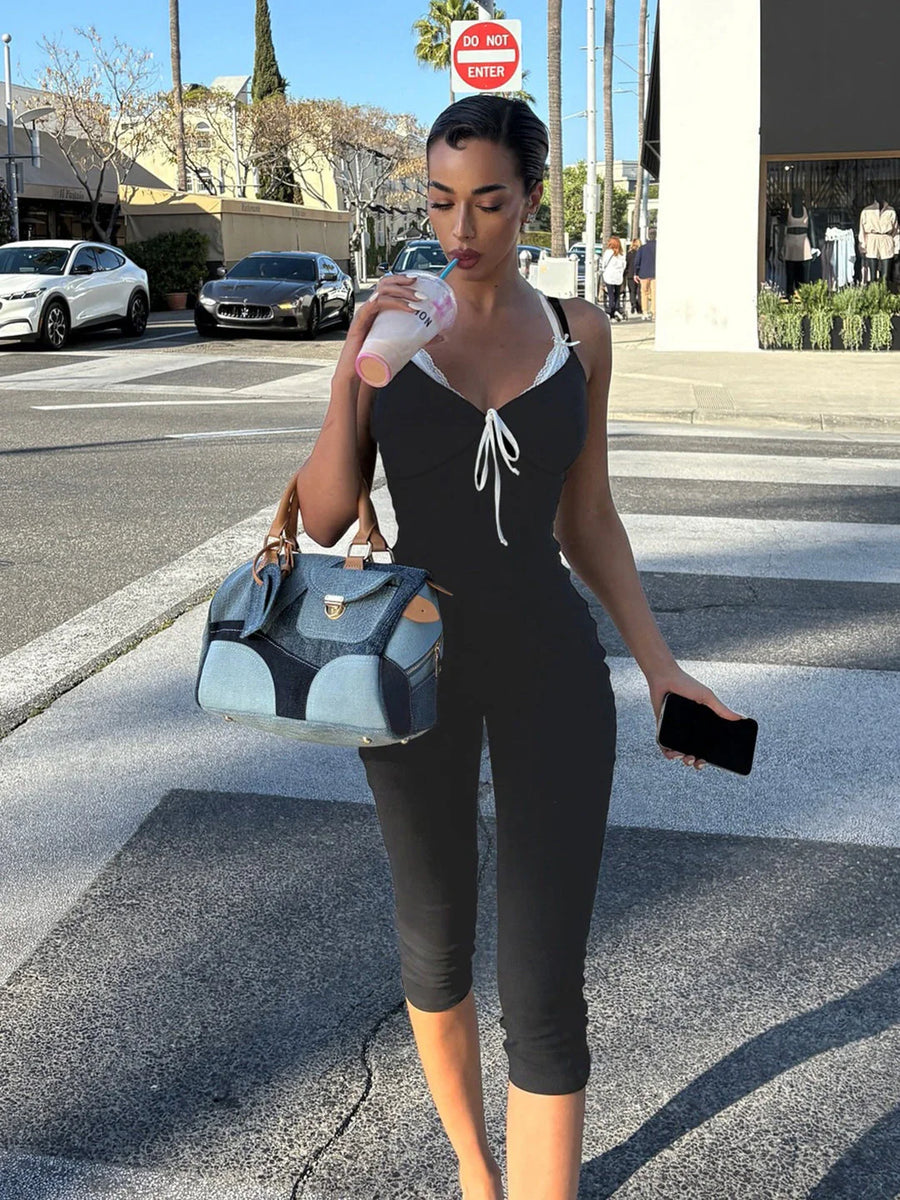 Colorblock High Waist Capri Jumpsuit