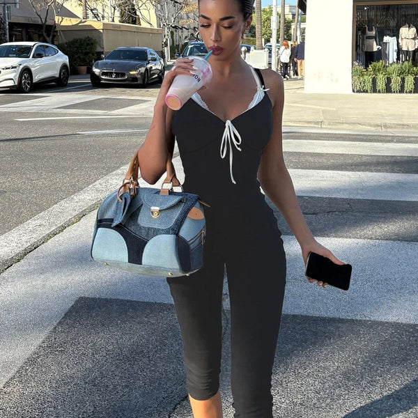 Colorblock High Waist Capri Jumpsuit