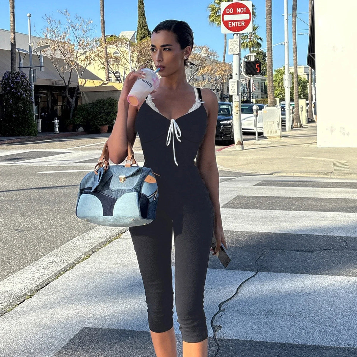 Colorblock High Waist Capri Jumpsuit