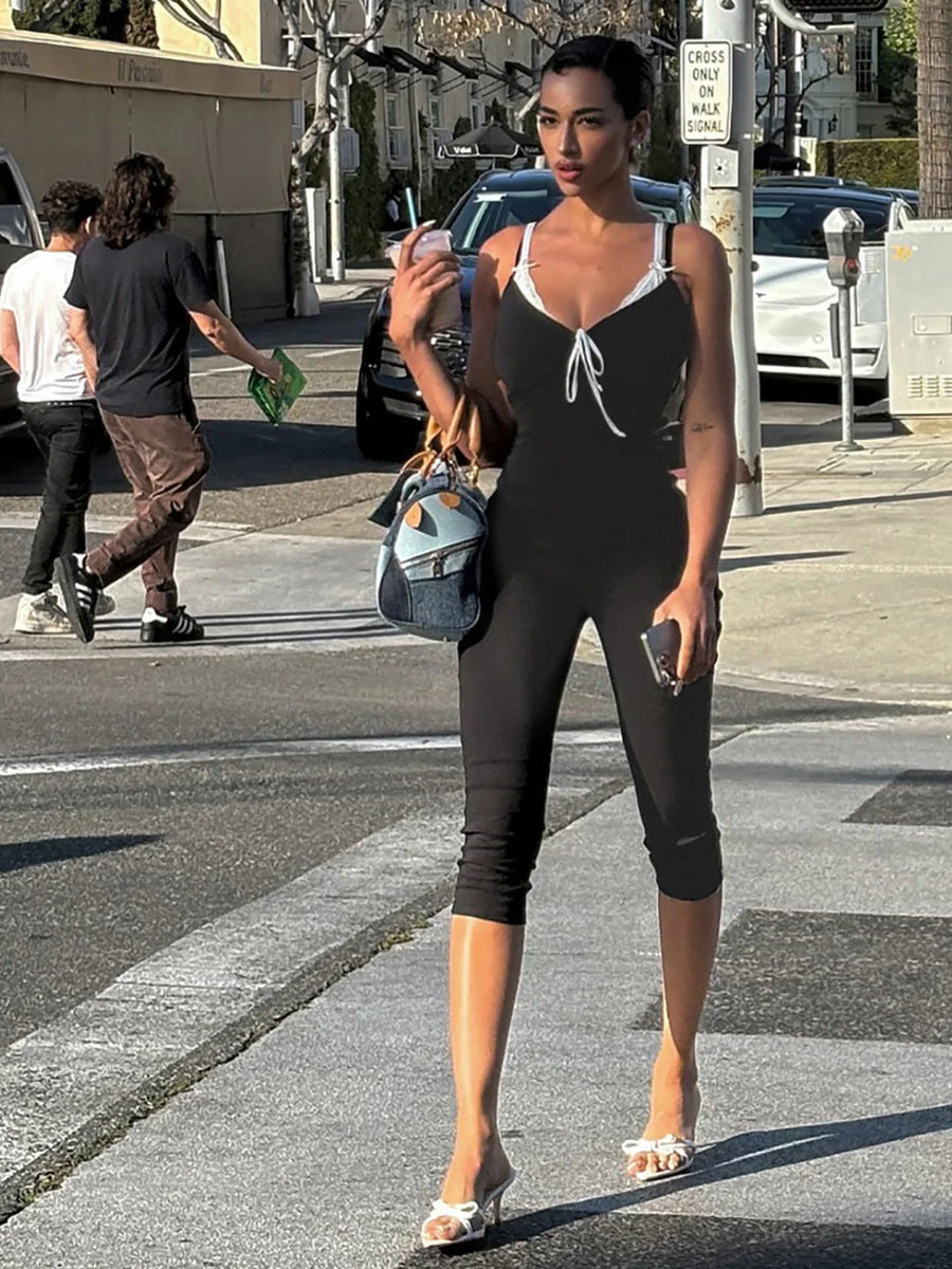 Colorblock High Waist Capri Jumpsuit